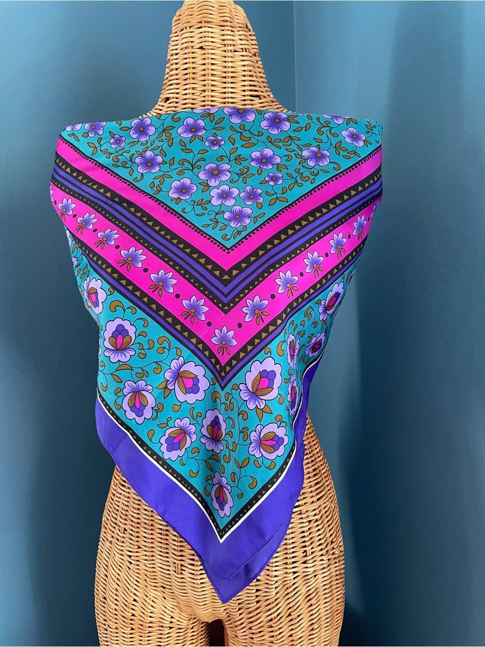 Square Purple Magenta Floral Scarf with Border  30” x 30”